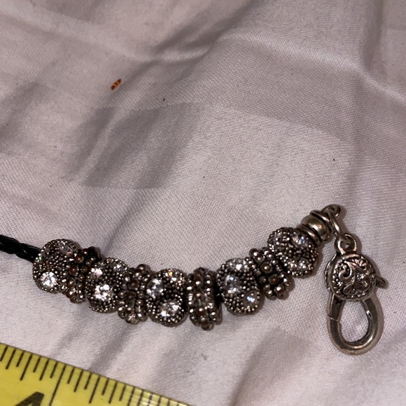 Rhinestone black bead chain link adjustable bracelet - Picture 2 of 3